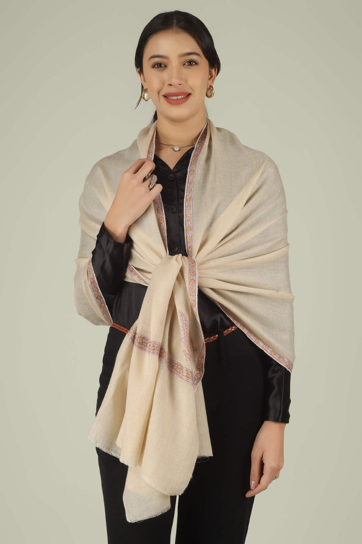 Hand-embroidered natural cream pure Pashmina stole featuring lavender and gold Sozni corner paisley (Buta) motifs and a delicate Hashidaar border from Kepra.
| pashmina shawls online | authentic Kashmiri pashmina shawl online | pure pashmina shawl online | original GI certified pashmina shawl online | luxury men's pashmina shawl online from Kashmir | where to buy online pure pashmina in India
| GI Tag Certified - Government-verified authentic Kashmiri Pashmina
| G20 Official Partner - Selected by India for G20 Summit gifting
| Handicraft Registered - Official recognition of traditional craftsmanship
| Certificate of Authenticity - Every purchase includes GI certification Hand-embroidered natural cream pure Pashmina stole featuring lavender and gold Sozni corner paisley (Buta) motifs and a delicate Hashidaar border from Kepra.
| pashmina shawls online | authentic Kashmiri pashmina shawl online | pure pashmina shawl online | original GI certified pashmina shawl online | luxury men's pashmina shawl online from Kashmir | where to buy online pure pashmina in India
| GI Tag Certified - Government-verified authentic Kashmiri Pashmina
| G20 Official Partner - Selected by India for G20 Summit gifting
| Handicraft Registered - Official recognition of traditional craftsmanship
| Certificate of Authenticity - Every purchase includes GI certification