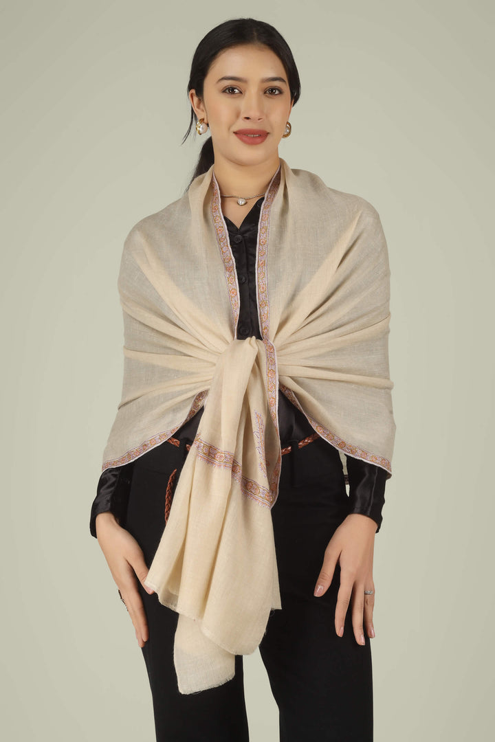 Hand-embroidered natural cream pure Pashmina stole featuring lavender and gold Sozni corner paisley (Buta) motifs and a delicate Hashidaar border from Kepra.
| pashmina shawls online | authentic Kashmiri pashmina shawl online | pure pashmina shawl online | original GI certified pashmina shawl online | luxury men's pashmina shawl online from Kashmir | where to buy online pure pashmina in India
| GI Tag Certified - Government-verified authentic Kashmiri Pashmina
| G20 Official Partner - Selected by India for G20 Summit gifting
| Handicraft Registered - Official recognition of traditional craftsmanship
| Certificate of Authenticity - Every purchase includes GI certification Hand-embroidered natural cream pure Pashmina stole featuring lavender and gold Sozni corner paisley (Buta) motifs and a delicate Hashidaar border from Kepra.
| pashmina shawls online | authentic Kashmiri pashmina shawl online | pure pashmina shawl online | original GI certified pashmina shawl online | luxury men's pashmina shawl online from Kashmir | where to buy online pure pashmina in India
| GI Tag Certified - Government-verified authentic Kashmiri Pashmina
| G20 Official Partner - Selected by India for G20 Summit gifting
| Handicraft Registered - Official recognition of traditional craftsmanship
| Certificate of Authenticity - Every purchase includes GI certification