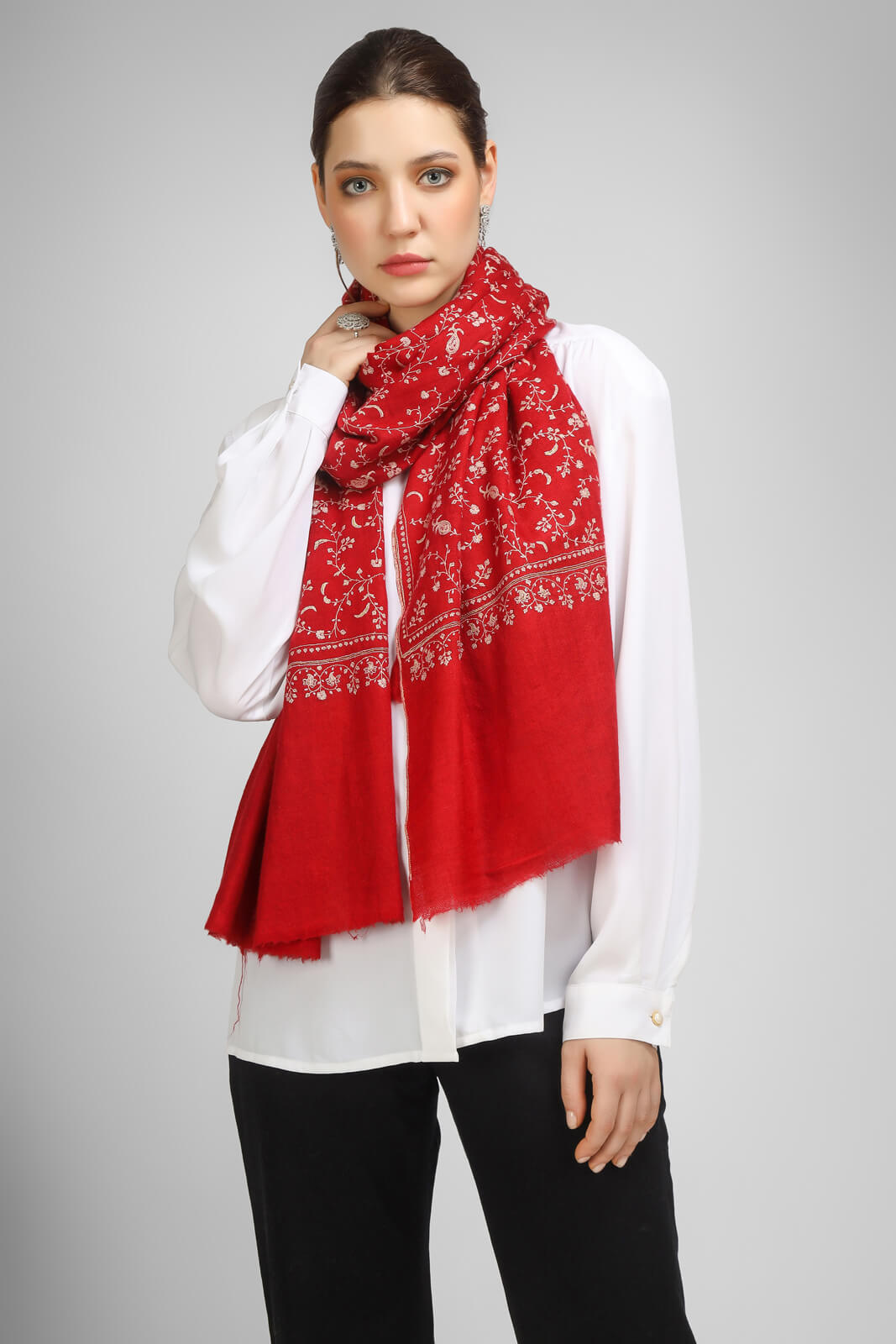 PASHMINA EMBROIDERY STOLE - Red Pashmina Jaldaar stole - "We deliver exquisite products to your doorstep in the United States, China, Japan, Germany, United Kingdom, France, Canada, and Paris. Experience seamless international delivery with us."