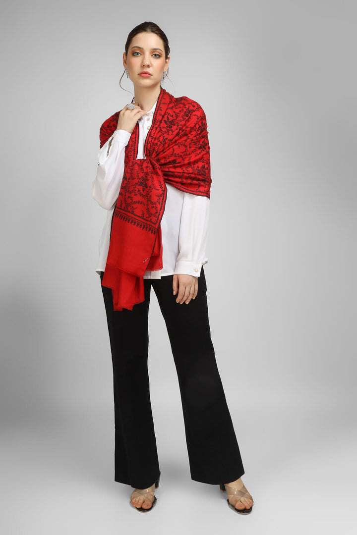 PASHMINA EMBROIDERY STOLE - Red Pashmina Jaldaar stole, boasting intricate black Sozni embroidery - We deliver to United States, China, Japan, Germany, United Kingdom, France, Canada, South Korea, Australia, and Switzerland.
| pashmina shawls online | authentic Kashmiri pashmina shawl online | pure pashmina shawl online | original GI certified pashmina shawl online | luxury men's pashmina shawl online from Kashmir | where to buy online pure pashmina in India
| GI Tag Certified - Government-verified authentic Kashmiri Pashmina
| G20 Official Partner - Selected by India for G20 Summit gifting
| Handicraft Registered - Official recognition of traditional craftsmanship
| Certificate of Authenticity - Every purchase includes GI certification PASHMINA EMBROIDERY STOLE - Red Pashmina Jaldaar stole, boasting intricate black Sozni embroidery - We deliver to United States, China, Japan, Germany, United Kingdom, France, Canada, South Korea, Australia, and Switzerland.
| pashmina shawls online | authentic Kashmiri pashmina shawl online | pure pashmina shawl online | original GI certified pashmina shawl online | luxury men's pashmina shawl online from Kashmir | where to buy online pure pashmina in India
| GI Tag Certified - Government-verified authentic Kashmiri Pashmina
| G20 Official Partner - Selected by India for G20 Summit gifting
| Handicraft Registered - Official recognition of traditional craftsmanship
| Certificate of Authenticity - Every purchase includes GI certification