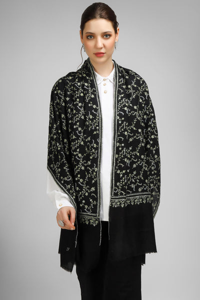 PASHMINA EMBROIDERY STOLE - Black Pashmina Maryam Jaldaar stole - "We deliver exquisite products to your doorstep in the United States, China, Japan, Germany, United Kingdom, France, Canada, and Paris. Experience seamless international delivery with us."