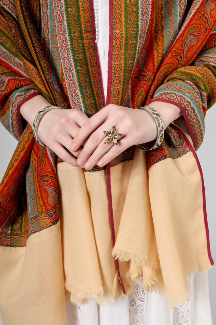 Peach Pasley Pashmina antique shawl "Striped Paisley Pashmina Antique Shawl" – a fusion of timeless elegance and vintage allure. With the iconic striped paisley pattern and a peach palla,
| pashmina shawls online | authentic Kashmiri pashmina shawl online | pure pashmina shawl online | original GI certified pashmina shawl online | luxury men's pashmina shawl online from Kashmir | where to buy online pure pashmina in India
| GI Tag Certified - Government-verified authentic Kashmiri Pashmina
| G20 Official Partner - Selected by India for G20 Summit gifting
| Handicraft Registered - Official recognition of traditional craftsmanship
| Certificate of Authenticity - Every purchase includes GI certification Peach Pasley Pashmina antique shawl "Striped Paisley Pashmina Antique Shawl" – a fusion of timeless elegance and vintage allure. With the iconic striped paisley pattern and a peach palla,
| pashmina shawls online | authentic Kashmiri pashmina shawl online | pure pashmina shawl online | original GI certified pashmina shawl online | luxury men's pashmina shawl online from Kashmir | where to buy online pure pashmina in India
| GI Tag Certified - Government-verified authentic Kashmiri Pashmina
| G20 Official Partner - Selected by India for G20 Summit gifting
| Handicraft Registered - Official recognition of traditional craftsmanship
| Certificate of Authenticity - Every purchase includes GI certification