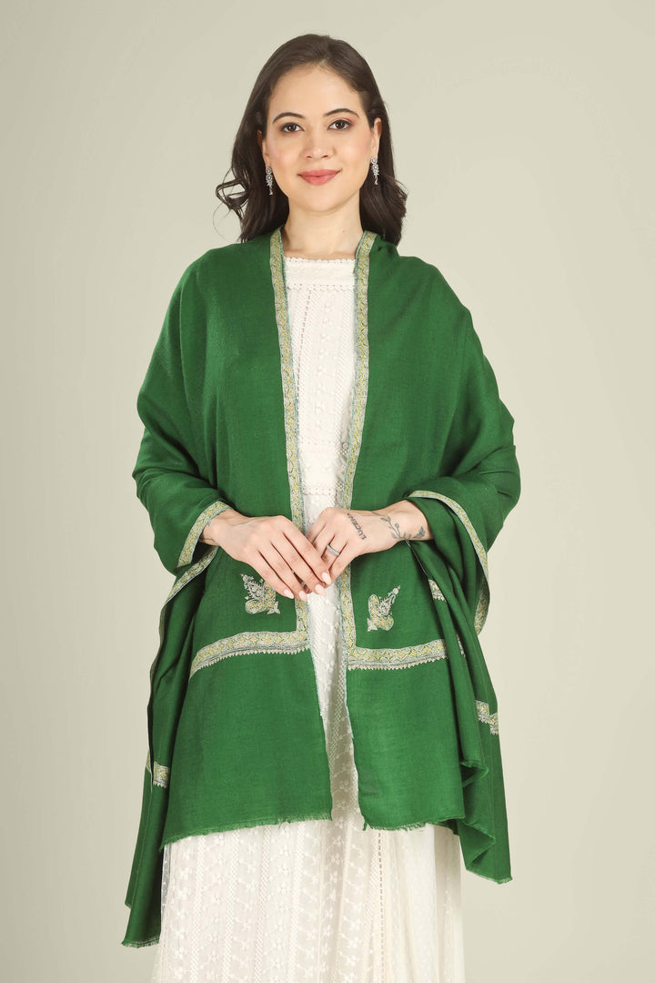 This Green GI Kashmiri Pure Pashmina Nazia Hashidaar Shawl comes in a vibrant emerald base highlighted with Nazia hashidaar borders and a single paisley corner motif, giving a fresh, festive feel while keeping the surface mostly plain for effortless styling.
| pashmina shawls online | authentic Kashmiri pashmina shawl online | pure pashmina shawl online | original GI certified pashmina shawl online | luxury men's pashmina shawl online from Kashmir | where to buy online pure pashmina in India
| GI Tag Certified - Government-verified authentic Kashmiri Pashmina
| G20 Official Partner - Selected by India for G20 Summit gifting
| Handicraft Registered - Official recognition of traditional craftsmanship
| Certificate of Authenticity - Every purchase includes GI certification This Green GI Kashmiri Pure Pashmina Nazia Hashidaar Shawl comes in a vibrant emerald base highlighted with Nazia hashidaar borders and a single paisley corner motif, giving a fresh, festive feel while keeping the surface mostly plain for effortless styling.
| pashmina shawls online | authentic Kashmiri pashmina shawl online | pure pashmina shawl online | original GI certified pashmina shawl online | luxury men's pashmina shawl online from Kashmir | where to buy online pure pashmina in India
| GI Tag Certified - Government-verified authentic Kashmiri Pashmina
| G20 Official Partner - Selected by India for G20 Summit gifting
| Handicraft Registered - Official recognition of traditional craftsmanship
| Certificate of Authenticity - Every purchase includes GI certification