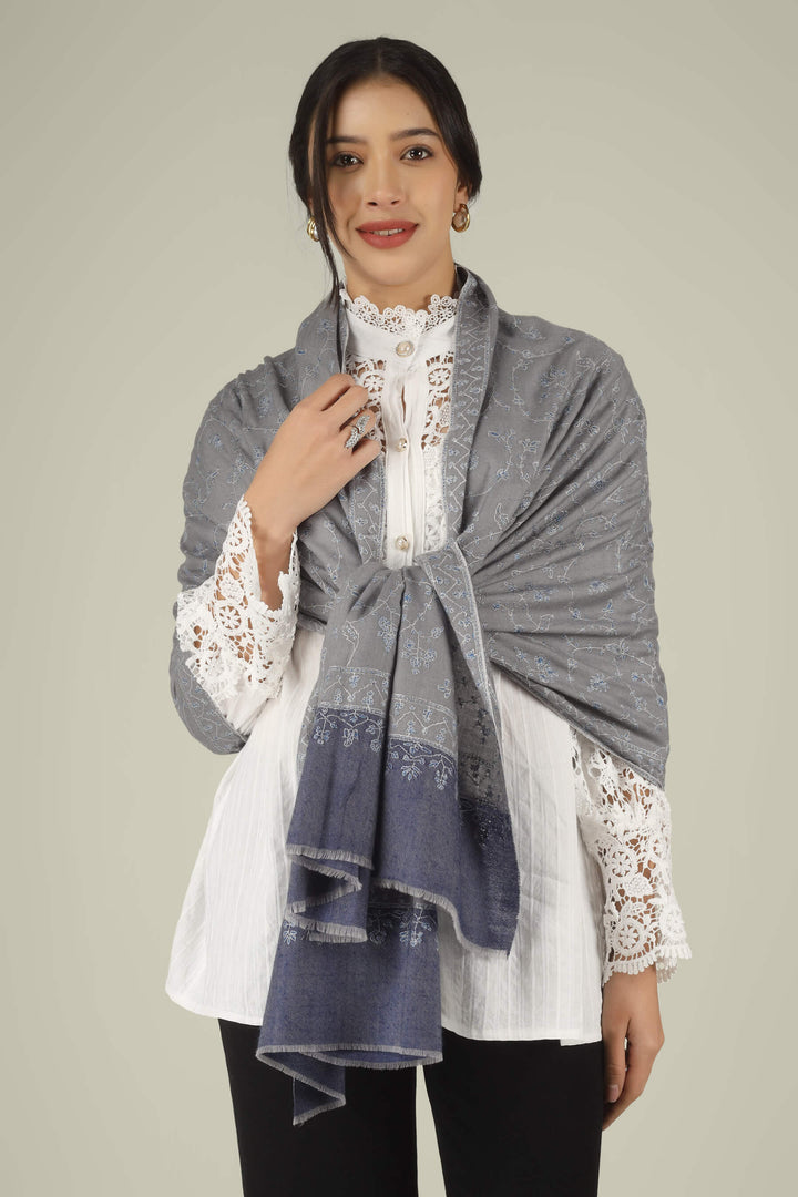 Hand-embroidered grey and navy-blue dual-tone pure Pashmina stole featuring an all-over sky-blue Jaldaar Sozni floral vine pattern from Kepra.
| pashmina shawls online | authentic Kashmiri pashmina shawl online | pure pashmina shawl online | original GI certified pashmina shawl online | luxury men's pashmina shawl online from Kashmir | where to buy online pure pashmina in India
| GI Tag Certified - Government-verified authentic Kashmiri Pashmina
| G20 Official Partner - Selected by India for G20 Summit gifting
| Handicraft Registered - Official recognition of traditional craftsmanship
| Certificate of Authenticity - Every purchase includes GI certification Hand-embroidered grey and navy-blue dual-tone pure Pashmina stole featuring an all-over sky-blue Jaldaar Sozni floral vine pattern from Kepra.
| pashmina shawls online | authentic Kashmiri pashmina shawl online | pure pashmina shawl online | original GI certified pashmina shawl online | luxury men's pashmina shawl online from Kashmir | where to buy online pure pashmina in India
| GI Tag Certified - Government-verified authentic Kashmiri Pashmina
| G20 Official Partner - Selected by India for G20 Summit gifting
| Handicraft Registered - Official recognition of traditional craftsmanship
| Certificate of Authenticity - Every purchase includes GI certification