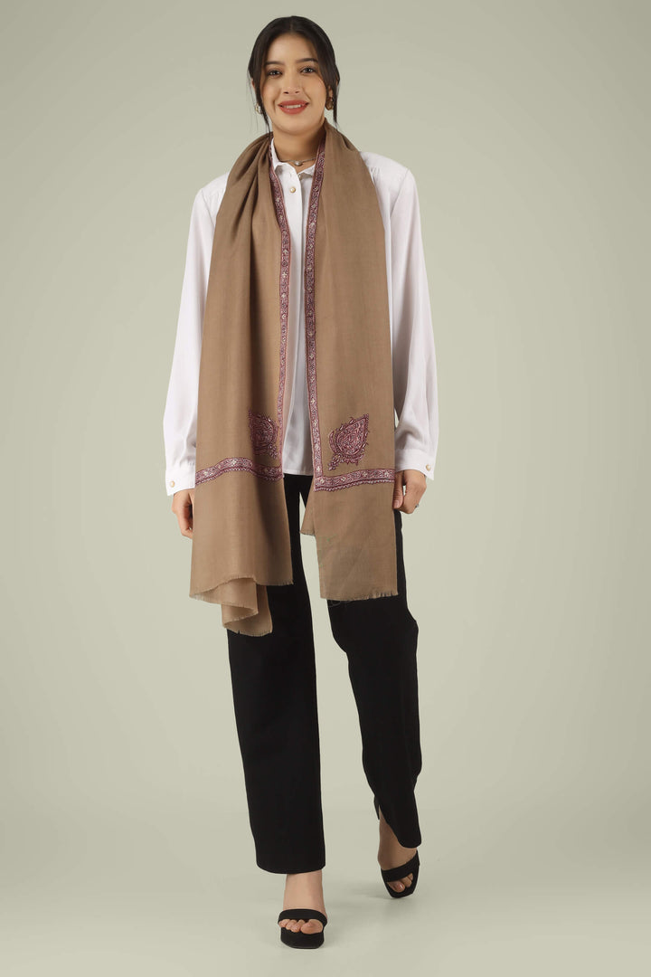 Hand-embroidered natural taupe pure Pashmina stole featuring maroon and ivory Sozni corner paisley (Buta) motifs and a delicate Hashidaar border from Kepra.
| pashmina shawls online | authentic Kashmiri pashmina shawl online | pure pashmina shawl online | original GI certified pashmina shawl online | luxury men's pashmina shawl online from Kashmir | where to buy online pure pashmina in India
| GI Tag Certified - Government-verified authentic Kashmiri Pashmina
| G20 Official Partner - Selected by India for G20 Summit gifting
| Handicraft Registered - Official recognition of traditional craftsmanship
| Certificate of Authenticity - Every purchase includes GI certification Hand-embroidered natural taupe pure Pashmina stole featuring maroon and ivory Sozni corner paisley (Buta) motifs and a delicate Hashidaar border from Kepra.
| pashmina shawls online | authentic Kashmiri pashmina shawl online | pure pashmina shawl online | original GI certified pashmina shawl online | luxury men's pashmina shawl online from Kashmir | where to buy online pure pashmina in India
| GI Tag Certified - Government-verified authentic Kashmiri Pashmina
| G20 Official Partner - Selected by India for G20 Summit gifting
| Handicraft Registered - Official recognition of traditional craftsmanship
| Certificate of Authenticity - Every purchase includes GI certification
