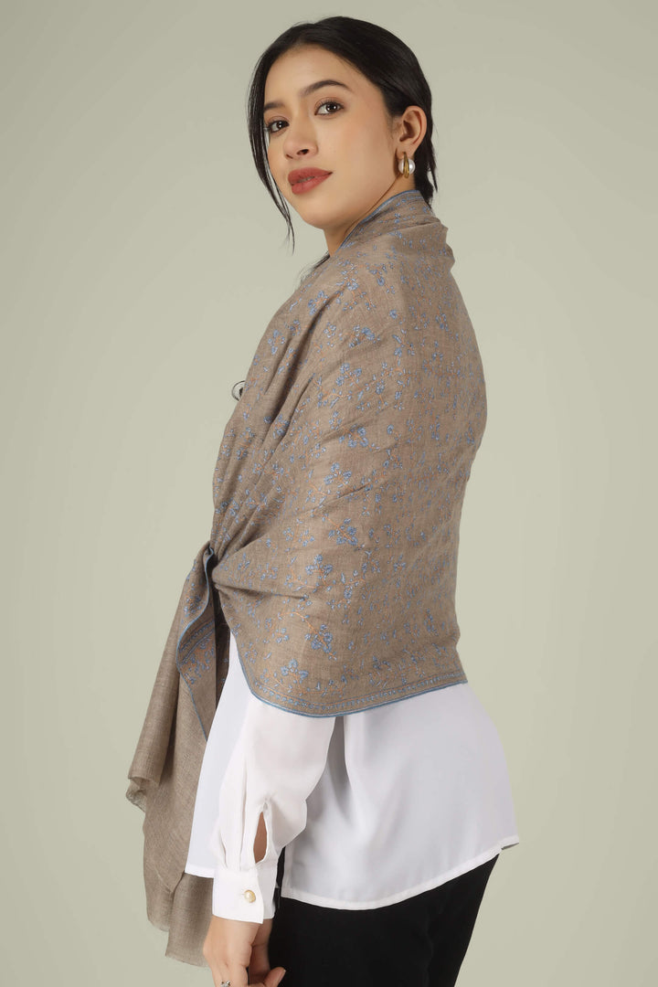 Hand-embroidered natural taupe pure Pashmina stole featuring an all-over sky-blue Sozni Jaldaar floral vine pattern from Kepra.
| pashmina shawls online | authentic Kashmiri pashmina shawl online | pure pashmina shawl online | original GI certified pashmina shawl online | luxury men's pashmina shawl online from Kashmir | where to buy online pure pashmina in India
| GI Tag Certified - Government-verified authentic Kashmiri Pashmina
| G20 Official Partner - Selected by India for G20 Summit gifting
| Handicraft Registered - Official recognition of traditional craftsmanship
| Certificate of Authenticity - Every purchase includes GI certification Hand-embroidered natural taupe pure Pashmina stole featuring an all-over sky-blue Sozni Jaldaar floral vine pattern from Kepra.
| pashmina shawls online | authentic Kashmiri pashmina shawl online | pure pashmina shawl online | original GI certified pashmina shawl online | luxury men's pashmina shawl online from Kashmir | where to buy online pure pashmina in India
| GI Tag Certified - Government-verified authentic Kashmiri Pashmina
| G20 Official Partner - Selected by India for G20 Summit gifting
| Handicraft Registered - Official recognition of traditional craftsmanship
| Certificate of Authenticity - Every purchase includes GI certification