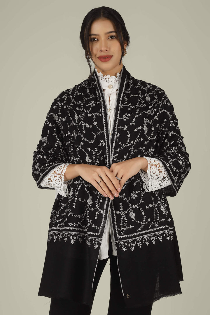 Hand-embroidered raven-black pure Pashmina stole featuring an all-over ivory Sozni Jaldaar floral vine pattern from Kepra.
| pashmina shawls online | authentic Kashmiri pashmina shawl online | pure pashmina shawl online | original GI certified pashmina shawl online | luxury men's pashmina shawl online from Kashmir | where to buy online pure pashmina in India
| GI Tag Certified - Government-verified authentic Kashmiri Pashmina
| G20 Official Partner - Selected by India for G20 Summit gifting
| Handicraft Registered - Official recognition of traditional craftsmanship
| Certificate of Authenticity - Every purchase includes GI certification Hand-embroidered raven-black pure Pashmina stole featuring an all-over ivory Sozni Jaldaar floral vine pattern from Kepra.
| pashmina shawls online | authentic Kashmiri pashmina shawl online | pure pashmina shawl online | original GI certified pashmina shawl online | luxury men's pashmina shawl online from Kashmir | where to buy online pure pashmina in India
| GI Tag Certified - Government-verified authentic Kashmiri Pashmina
| G20 Official Partner - Selected by India for G20 Summit gifting
| Handicraft Registered - Official recognition of traditional craftsmanship
| Certificate of Authenticity - Every purchase includes GI certification