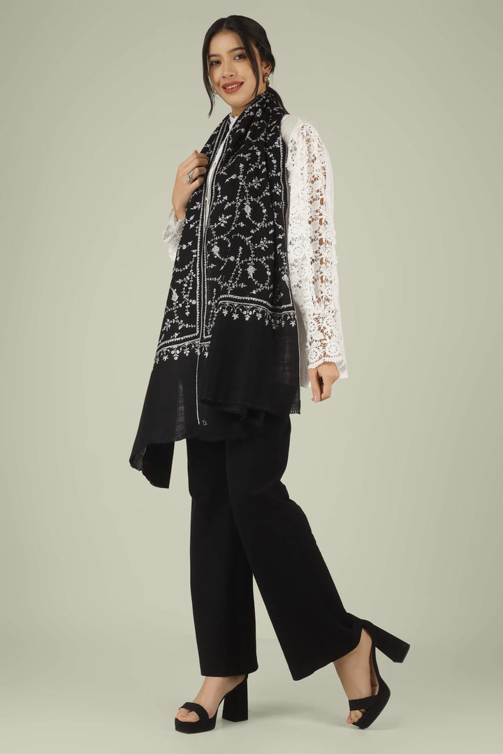Hand-embroidered raven-black pure Pashmina stole featuring an all-over ivory Sozni Jaldaar floral vine pattern from Kepra.
| pashmina shawls online | authentic Kashmiri pashmina shawl online | pure pashmina shawl online | original GI certified pashmina shawl online | luxury men's pashmina shawl online from Kashmir | where to buy online pure pashmina in India
| GI Tag Certified - Government-verified authentic Kashmiri Pashmina
| G20 Official Partner - Selected by India for G20 Summit gifting
| Handicraft Registered - Official recognition of traditional craftsmanship
| Certificate of Authenticity - Every purchase includes GI certification Hand-embroidered raven-black pure Pashmina stole featuring an all-over ivory Sozni Jaldaar floral vine pattern from Kepra.
| pashmina shawls online | authentic Kashmiri pashmina shawl online | pure pashmina shawl online | original GI certified pashmina shawl online | luxury men's pashmina shawl online from Kashmir | where to buy online pure pashmina in India
| GI Tag Certified - Government-verified authentic Kashmiri Pashmina
| G20 Official Partner - Selected by India for G20 Summit gifting
| Handicraft Registered - Official recognition of traditional craftsmanship
| Certificate of Authenticity - Every purchase includes GI certification