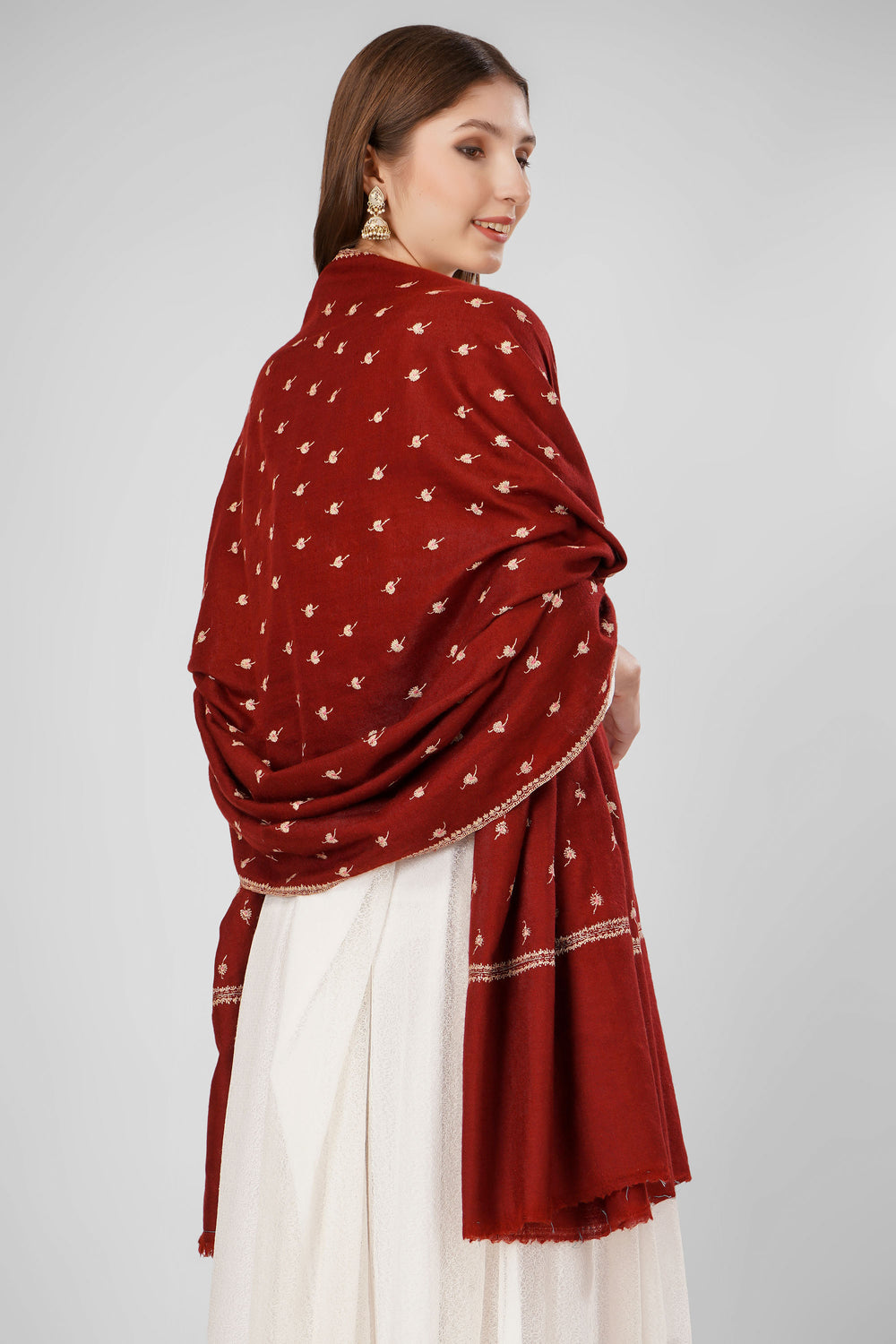 "Pashmina Bootidaar Shawl | Maroon Bahaar Handwoven Kashmiri Pashmina Wrap | GI-Certified Luxurious Wool Shawl by Kepra for Warmth & Elegance"