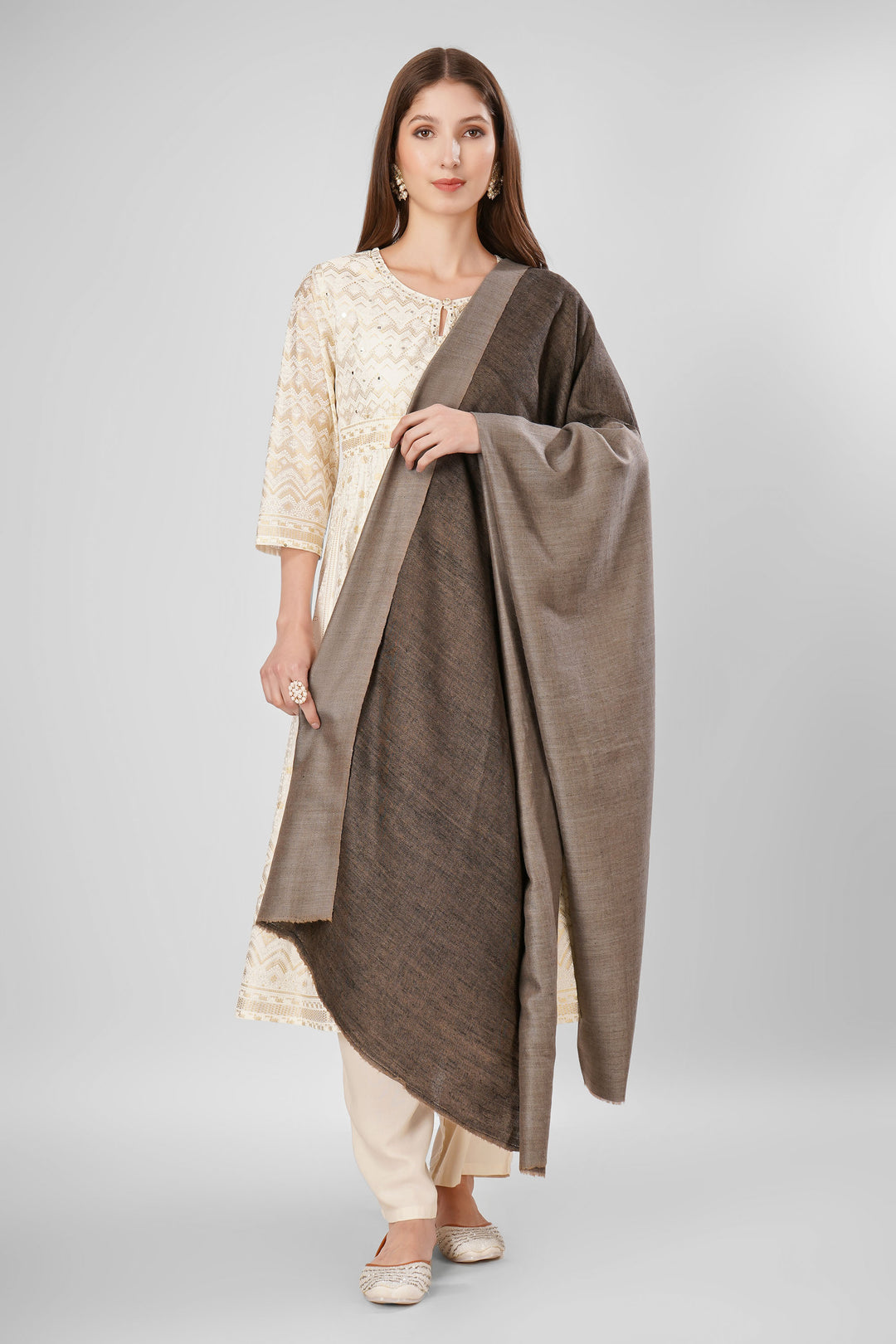 "Pashmina Reversible Shawl | Black & Natural Handwoven Kashmiri Pashmina by Kepra | Luxurious GI-Certified Wrap for Timeless Style"