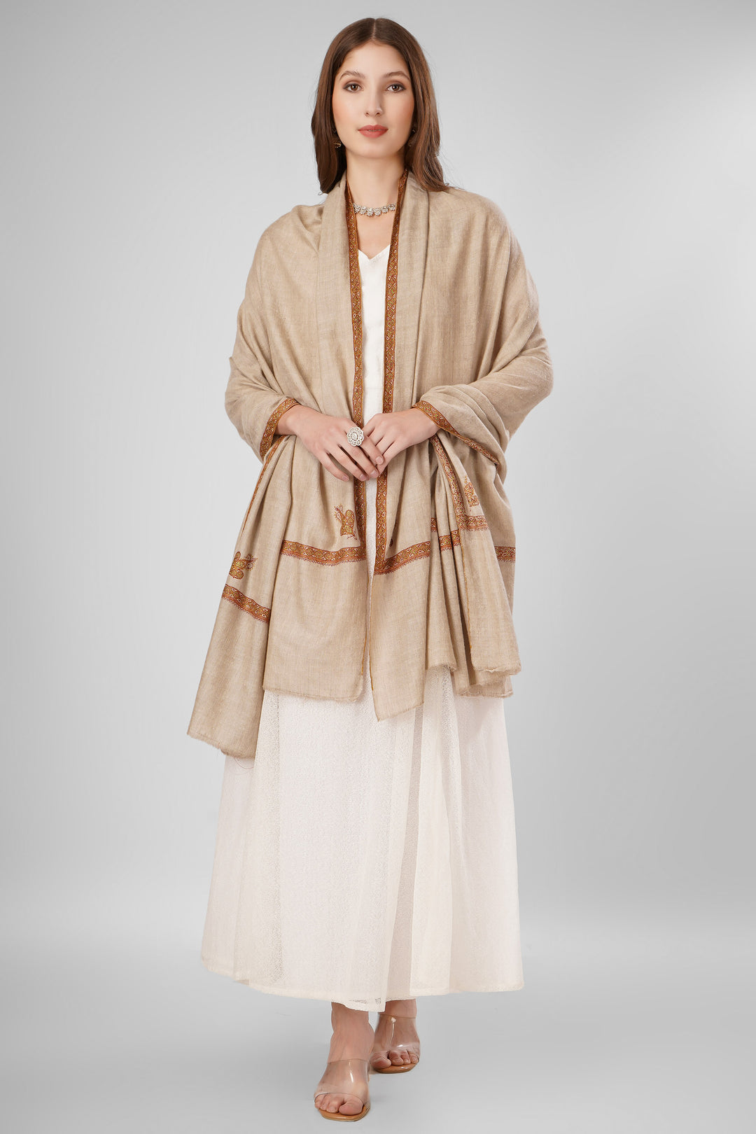 "Pashmina Hashidaar Shawl | Natural Jasmine Handwoven Kashmiri Pashmina Wrap | Luxurious GI-Certified Wool Shawl by Kepra for Warmth & Elegance"
