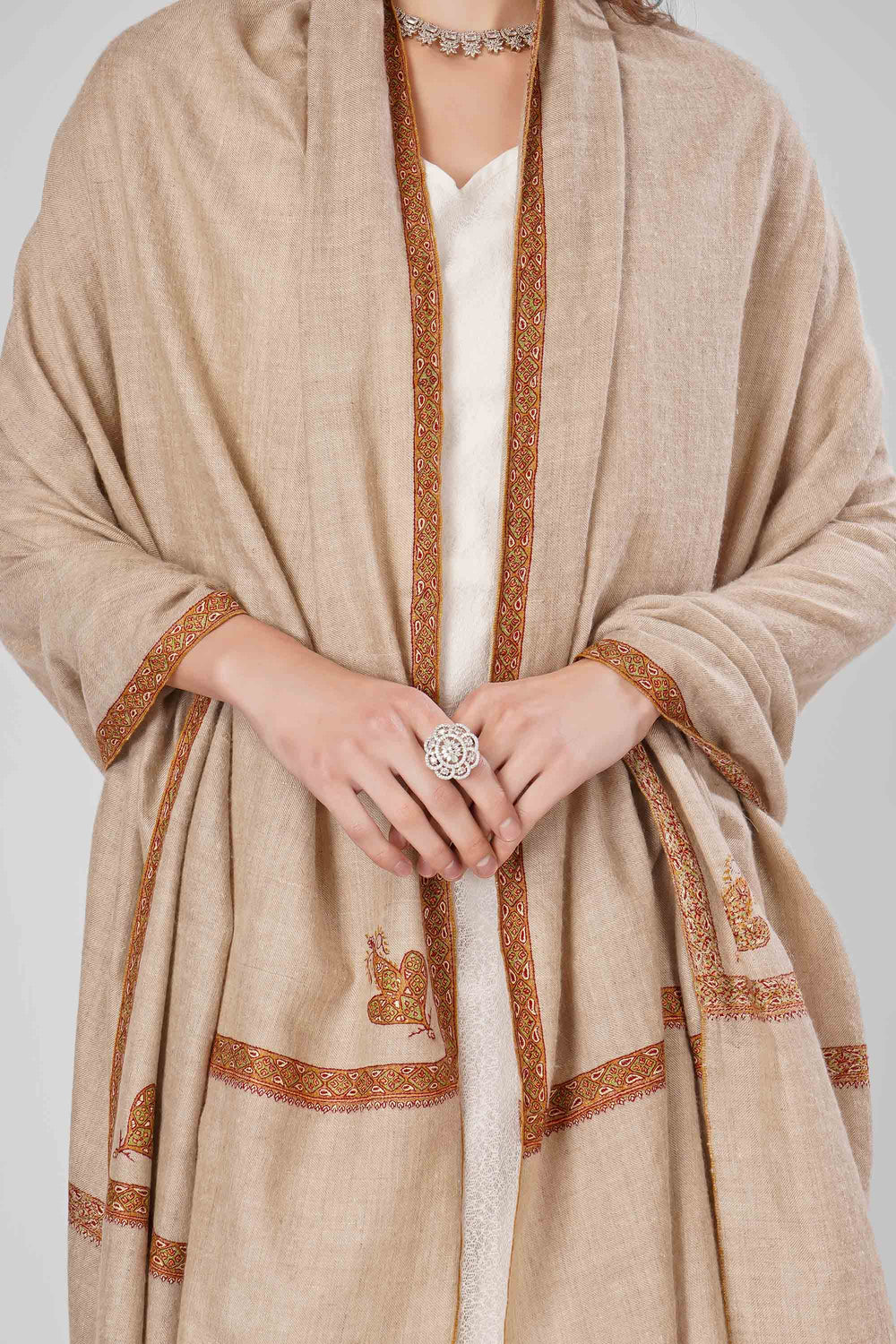 "Pashmina Hashidaar Shawl | Natural Jasmine Handwoven Kashmiri Pashmina Wrap | Luxurious GI-Certified Wool Shawl by Kepra for Warmth & Elegance"