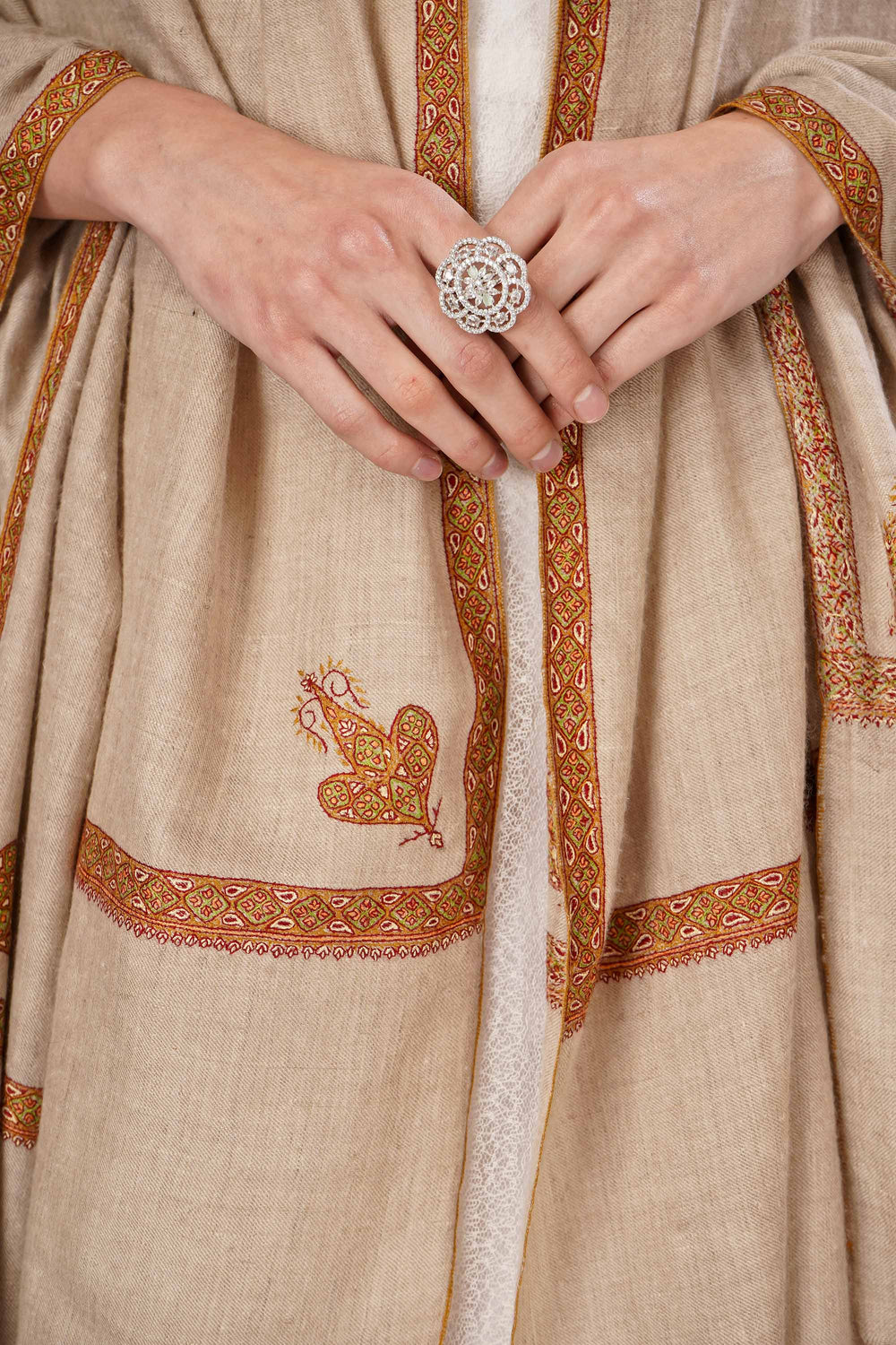 "Pashmina Hashidaar Shawl | Natural Amrose Handwoven Kashmiri Pashmina Wrap | Luxurious GI-Certified Wool Shawl for Warmth & Elegance"