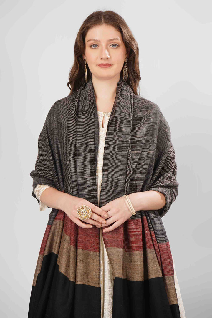 "Pashmina Reem Woven Shawl | Dark Grey Base with Burgundy, Beige, and Black Horizontal Stripes | Handwoven Kashmiri Pashmina"
| pashmina shawls online | authentic Kashmiri pashmina shawl online | pure pashmina shawl online | original GI certified pashmina shawl online | luxury men's pashmina shawl online from Kashmir | where to buy online pure pashmina in India
| GI Tag Certified - Government-verified authentic Kashmiri Pashmina
| G20 Official Partner - Selected by India for G20 Summit gifting
| Handicraft Registered - Official recognition of traditional craftsmanship
| Certificate of Authenticity - Every purchase includes GI certification "Pashmina Reem Woven Shawl | Dark Grey Base with Burgundy, Beige, and Black Horizontal Stripes | Handwoven Kashmiri Pashmina"
| pashmina shawls online | authentic Kashmiri pashmina shawl online | pure pashmina shawl online | original GI certified pashmina shawl online | luxury men's pashmina shawl online from Kashmir | where to buy online pure pashmina in India
| GI Tag Certified - Government-verified authentic Kashmiri Pashmina
| G20 Official Partner - Selected by India for G20 Summit gifting
| Handicraft Registered - Official recognition of traditional craftsmanship
| Certificate of Authenticity - Every purchase includes GI certification