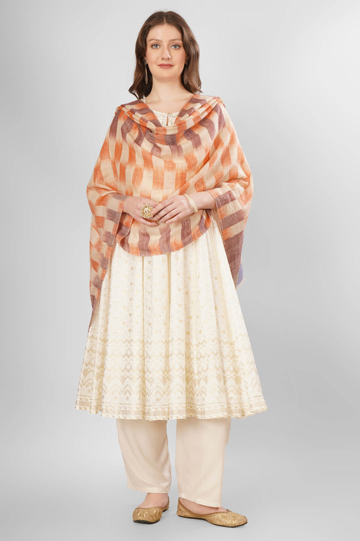 Pashmina Rania Shawl | Kashmiri Handwoven Pashmina Wool with Earthy Orange, Brown, and Blue Broad Stripes | Authentic Luxury Pashmina Shawl Pashmina Rania Shawl | Kashmiri Handwoven Pashmina Wool with Earthy Orange, Brown, and Blue Broad Stripes | Authentic Luxury Pashmina Shawl