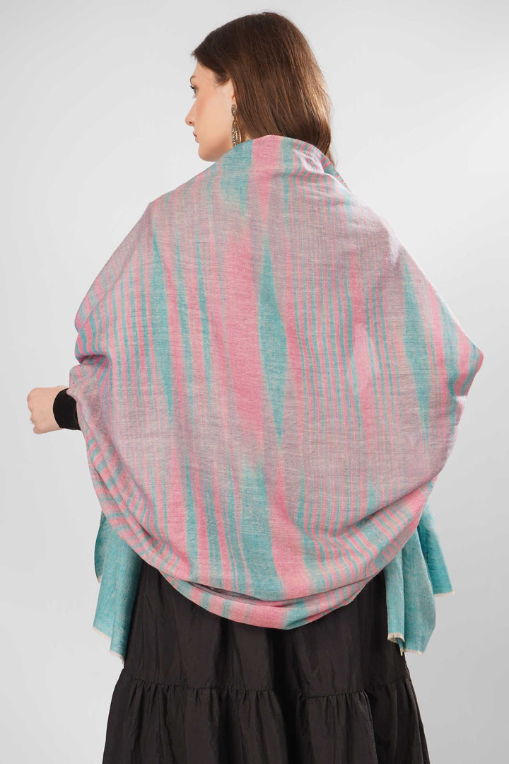 Pashmina Asma Woven Shawl | Light Pink and Teal Irregular Striped Pattern | Handwoven Soft Lightweight Kashmiri Pashmina Wool Shawl Pashmina Asma Woven Shawl | Light Pink and Teal Irregular Striped Pattern | Handwoven Soft Lightweight Kashmiri Pashmina Wool Shawl
