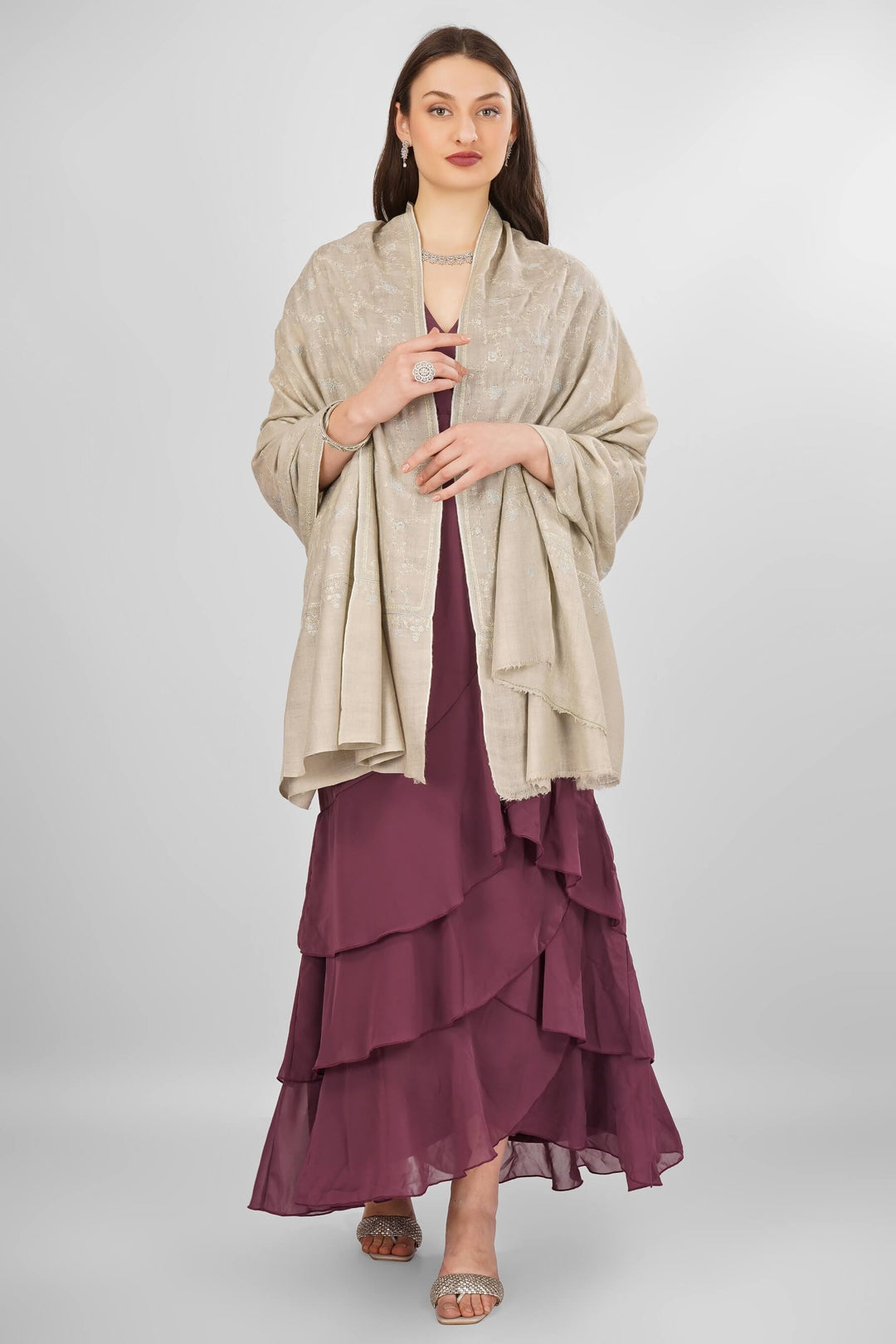 "Pashmina Natural Jaldaar Gulnaar Shawl | Authentic Kashmiri Pashmina Shawl | Luxury Handwoven Shawl with Floral Sozni Embroidery | Soft, Warm, Elegant Wrap for Every Season"