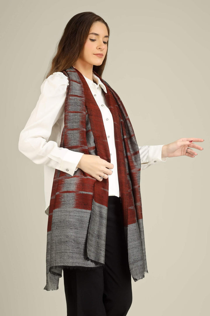 This pure pashmina stole features a sophisticated smoky grey base, overlaid with broad brushstroke checks in a rich maroon tone that give it a contemporary, painterly look while keeping the texture featherlight and soft
| pashmina shawls online | authentic Kashmiri pashmina shawl online | pure pashmina shawl online | original GI certified pashmina shawl online | luxury men's pashmina shawl online from Kashmir | where to buy online pure pashmina in India
| GI Tag Certified - Government-verified authentic Kashmiri Pashmina
| G20 Official Partner - Selected by India for G20 Summit gifting
| Handicraft Registered - Official recognition of traditional craftsmanship
| Certificate of Authenticity - Every purchase includes GI certification This pure pashmina stole features a sophisticated smoky grey base, overlaid with broad brushstroke checks in a rich maroon tone that give it a contemporary, painterly look while keeping the texture featherlight and soft
| pashmina shawls online | authentic Kashmiri pashmina shawl online | pure pashmina shawl online | original GI certified pashmina shawl online | luxury men's pashmina shawl online from Kashmir | where to buy online pure pashmina in India
| GI Tag Certified - Government-verified authentic Kashmiri Pashmina
| G20 Official Partner - Selected by India for G20 Summit gifting
| Handicraft Registered - Official recognition of traditional craftsmanship
| Certificate of Authenticity - Every purchase includes GI certification