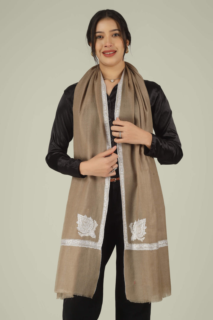 Hand-embroidered natural taupe pure Pashmina stole featuring ivory Sozni corner paisley motifs and a delicate Hashidaar border from Kepra.
| pashmina shawls online | authentic Kashmiri pashmina shawl online | pure pashmina shawl online | original GI certified pashmina shawl online | luxury men's pashmina shawl online from Kashmir | where to buy online pure pashmina in India
| GI Tag Certified - Government-verified authentic Kashmiri Pashmina
| G20 Official Partner - Selected by India for G20 Summit gifting
| Handicraft Registered - Official recognition of traditional craftsmanship
| Certificate of Authenticity - Every purchase includes GI certification Hand-embroidered natural taupe pure Pashmina stole featuring ivory Sozni corner paisley motifs and a delicate Hashidaar border from Kepra.
| pashmina shawls online | authentic Kashmiri pashmina shawl online | pure pashmina shawl online | original GI certified pashmina shawl online | luxury men's pashmina shawl online from Kashmir | where to buy online pure pashmina in India
| GI Tag Certified - Government-verified authentic Kashmiri Pashmina
| G20 Official Partner - Selected by India for G20 Summit gifting
| Handicraft Registered - Official recognition of traditional craftsmanship
| Certificate of Authenticity - Every purchase includes GI certification