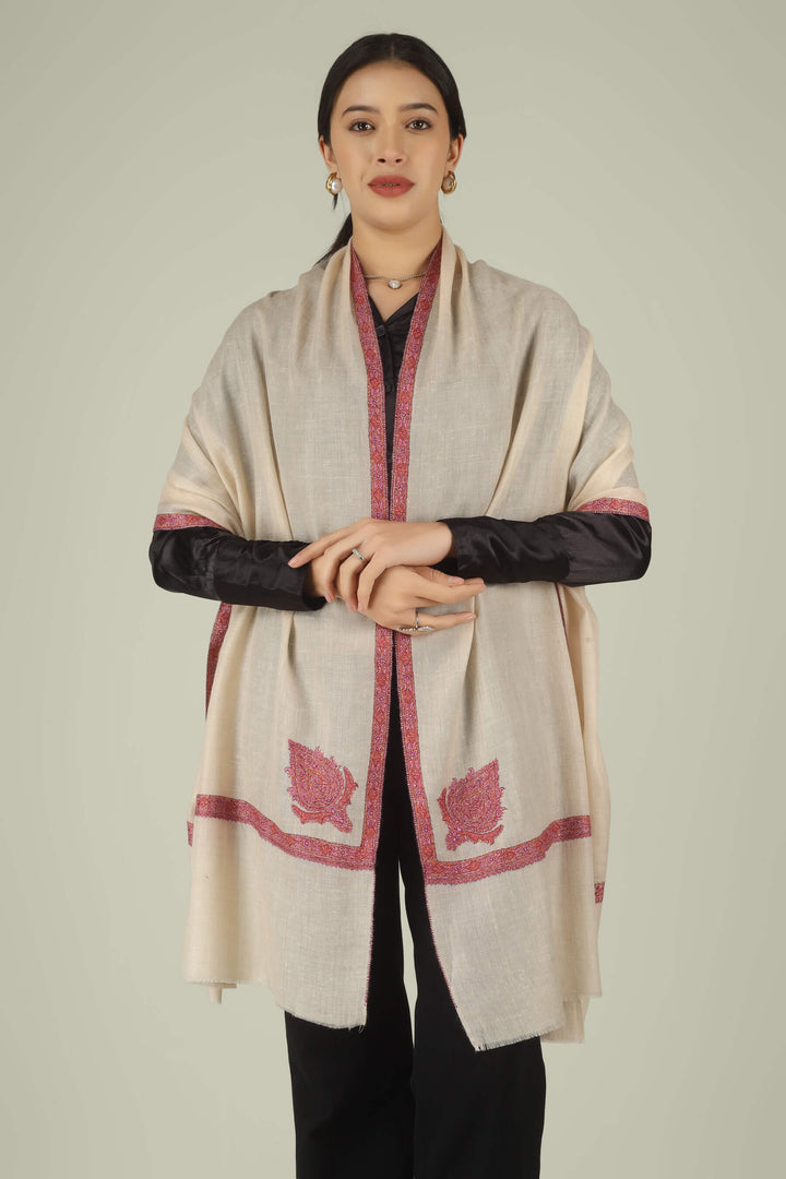 Hand-embroidered off-white pure Pashmina stole featuring pink and rust Sozni paisley (Buta) motifs and a delicate Hashidaar border from Kepra.
| pashmina shawls online | authentic Kashmiri pashmina shawl online | pure pashmina shawl online | original GI certified pashmina shawl online | luxury men's pashmina shawl online from Kashmir | where to buy online pure pashmina in India
| GI Tag Certified - Government-verified authentic Kashmiri Pashmina
| G20 Official Partner - Selected by India for G20 Summit gifting
| Handicraft Registered - Official recognition of traditional craftsmanship
| Certificate of Authenticity - Every purchase includes GI certification Hand-embroidered off-white pure Pashmina stole featuring pink and rust Sozni paisley (Buta) motifs and a delicate Hashidaar border from Kepra.
| pashmina shawls online | authentic Kashmiri pashmina shawl online | pure pashmina shawl online | original GI certified pashmina shawl online | luxury men's pashmina shawl online from Kashmir | where to buy online pure pashmina in India
| GI Tag Certified - Government-verified authentic Kashmiri Pashmina
| G20 Official Partner - Selected by India for G20 Summit gifting
| Handicraft Registered - Official recognition of traditional craftsmanship
| Certificate of Authenticity - Every purchase includes GI certification