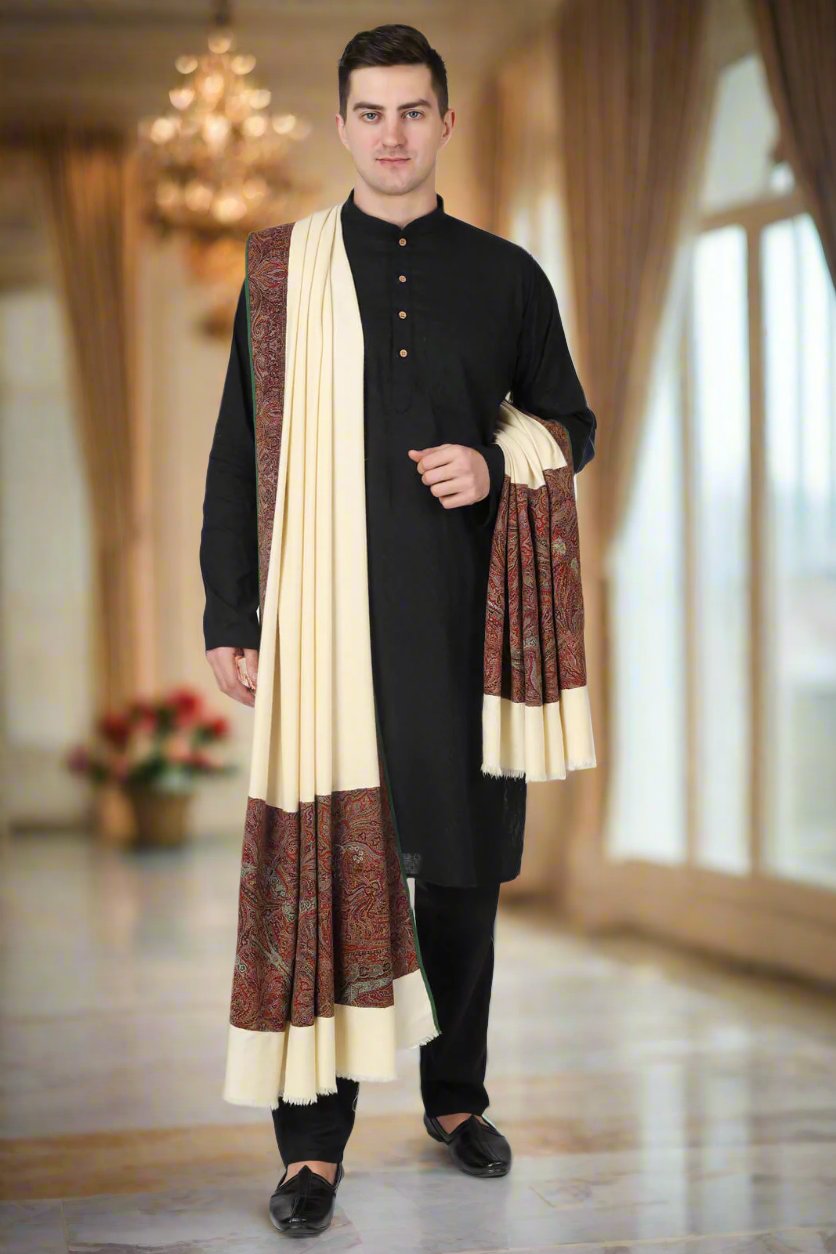 Antique paladaar Jamawar Mens Shawls - white / pashmina / classic - shawl