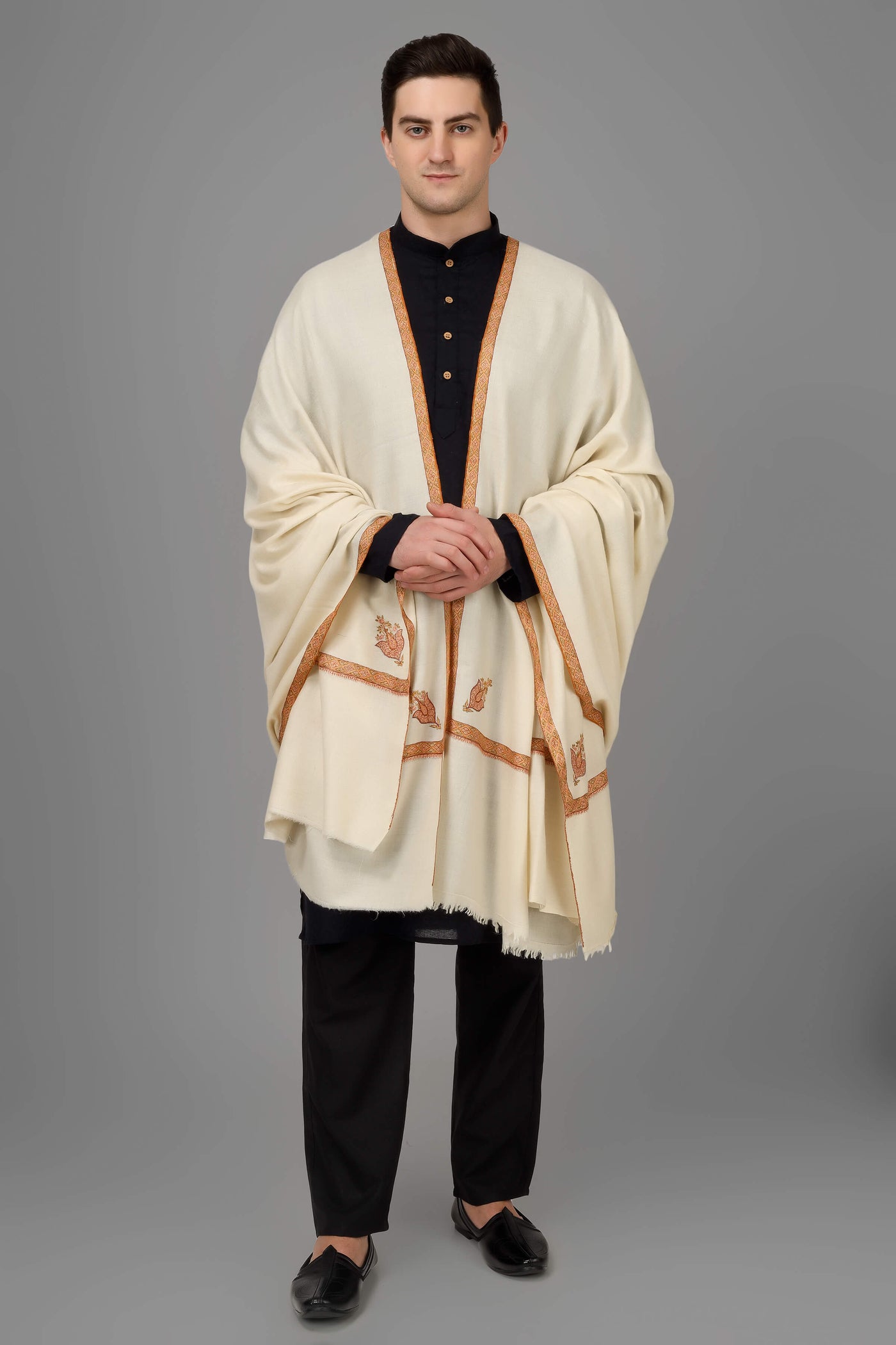 White Pashmina hashidaar mens shawl