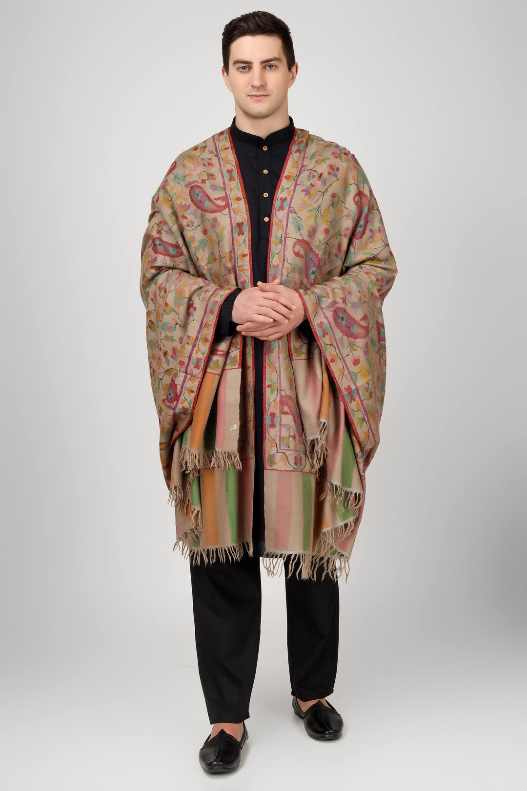 "KANI SHAWL - The Ravishing Shade of Natural (Khudrang) Plays Home to the Dancing Florals and Motifs in All the Colors of Nature, Skilled in the Same Splendid Kani Weave, Available online  - CANADA - USA - GERMANY - QATAR - AUSTRALIA - INDIA - FRANCE - DUBAI - LONDON  - ITALY."