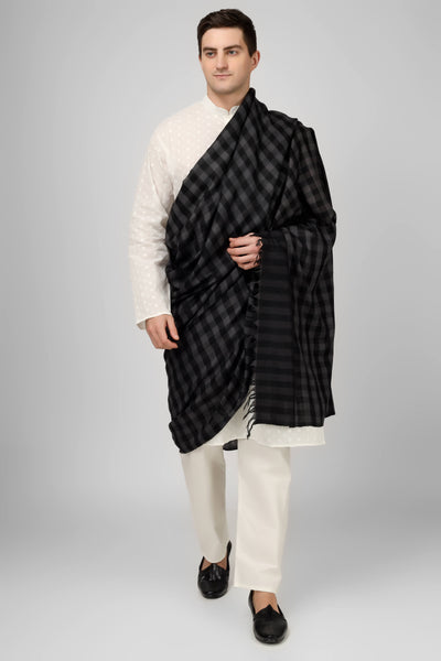 PASHMINA MENS - Black and gray Mens Pashmina  shawl checked design