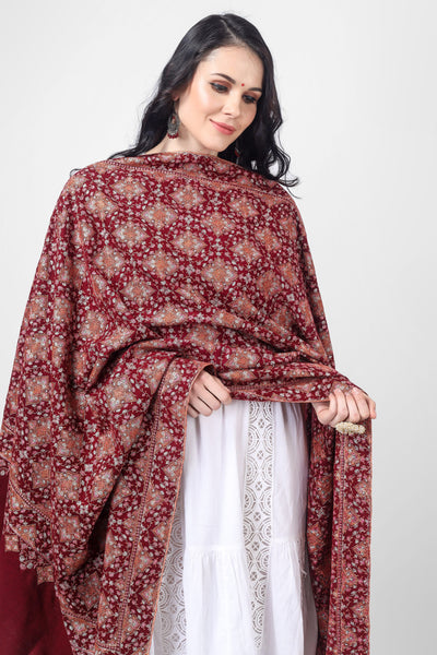 "PASHMINA SHAWL - A Touch of Kashmir's Finest" Maroon Pashmina sozni tajdaar reshimkaar jama shawl. "PASHMINA SHAWLS IN LONDON - "KEPRA PASHMINA SHAWLS - Your Path to Luxury"