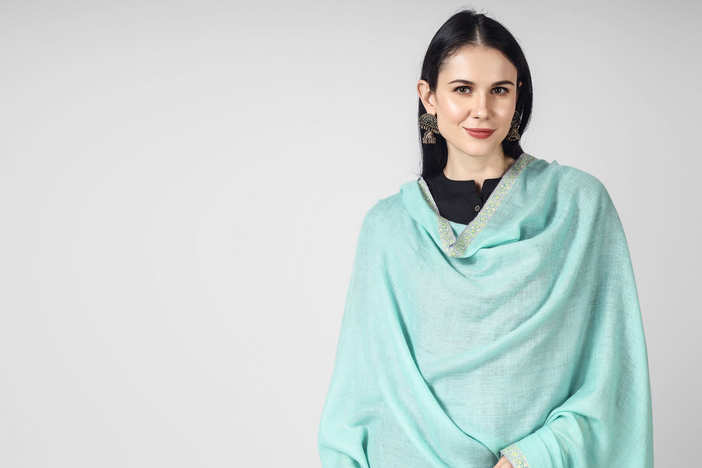 Turquoise Pashmina  Pastel hashidaar sozni shawl