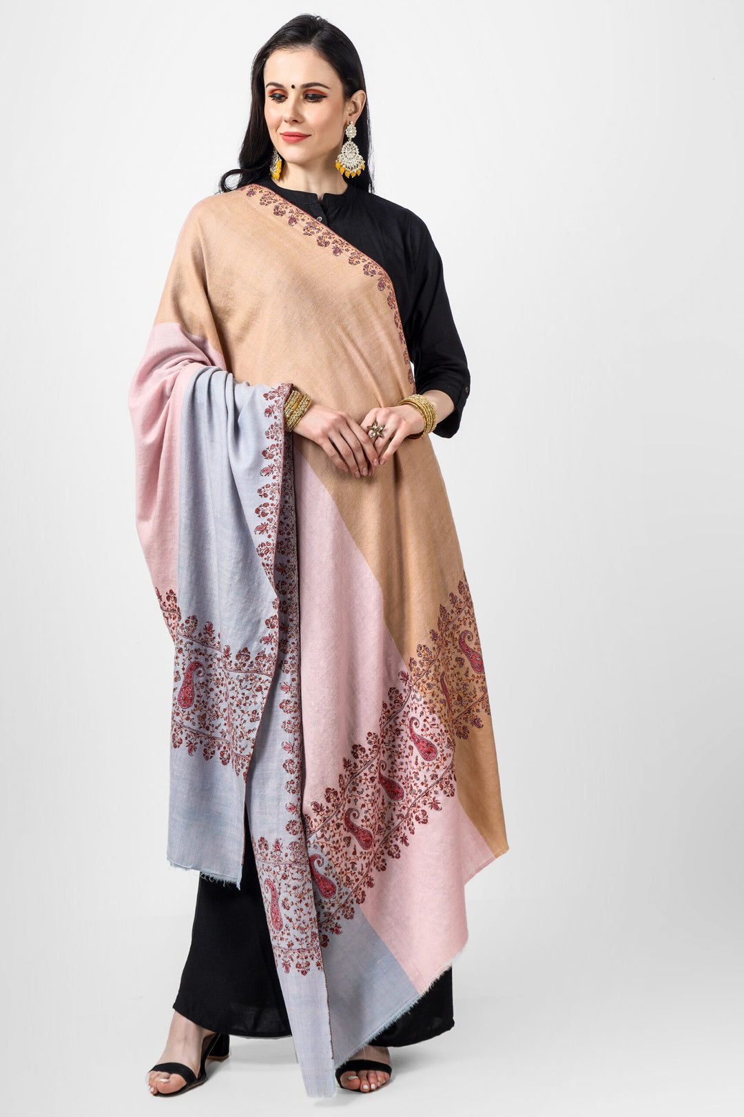 three colour pashmina paladaar  "Pashmina Shawl and Kani Shawl | Luxury Handwoven Shawls from Kashmir | Premium Men’s Pashmina Wool | Timeless Craftsmanship | Soft, Warm, Elegant Shawls for All Occasions"
