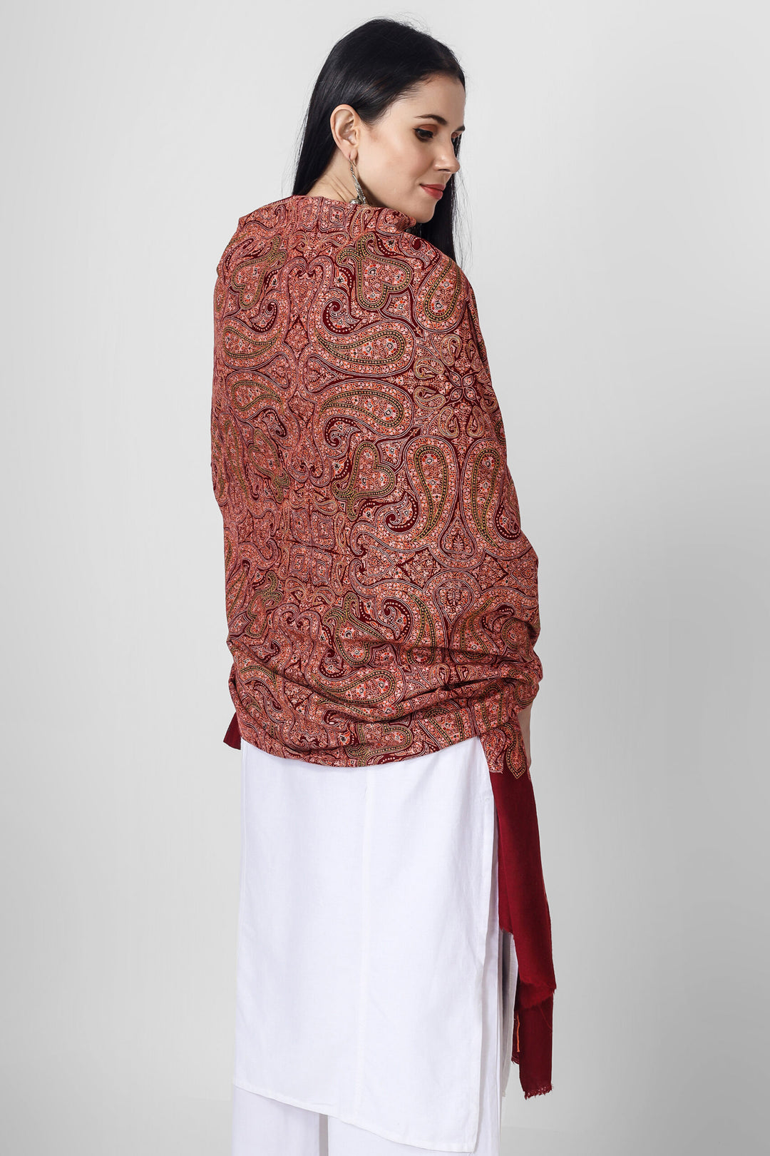 PASHMINA SHAWL -Maroon Sozni Needlework Jama Pashmina shawl. "PASHMINA SHAWLS IN CHINA - "KEPRA PASHMINA SHAWLS - Luxury at Its Best"