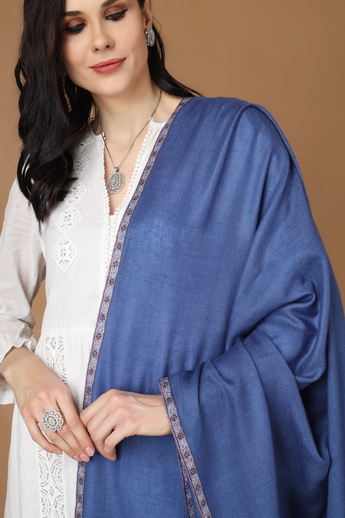 Blue Gulnaar Pashmina hashidaar  sozni shawl