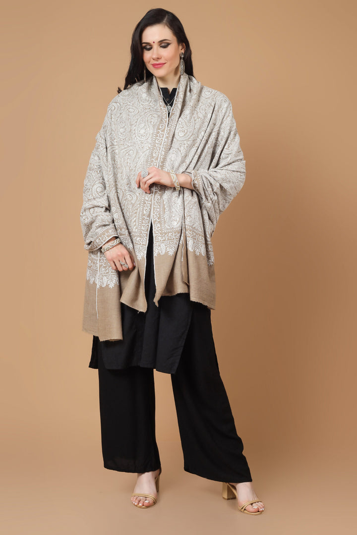 the garment of praise, a versatile piece of art with alluring Sozni embroidery. This natural (khudrang) Pure Pashmina Shawl with white Sozni Jama Hand-Embroidery
| pashmina shawls online | authentic Kashmiri pashmina shawl online | pure pashmina shawl online | original GI certified pashmina shawl online | luxury men's pashmina shawl online from Kashmir | where to buy online pure pashmina in India
| GI Tag Certified - Government-verified authentic Kashmiri Pashmina
| G20 Official Partner - Selected by India for G20 Summit gifting
| Handicraft Registered - Official recognition of traditional craftsmanship
| Certificate of Authenticity - Every purchase includes GI certification the garment of praise, a versatile piece of art with alluring Sozni embroidery. This natural (khudrang) Pure Pashmina Shawl with white Sozni Jama Hand-Embroidery
| pashmina shawls online | authentic Kashmiri pashmina shawl online | pure pashmina shawl online | original GI certified pashmina shawl online | luxury men's pashmina shawl online from Kashmir | where to buy online pure pashmina in India
| GI Tag Certified - Government-verified authentic Kashmiri Pashmina
| G20 Official Partner - Selected by India for G20 Summit gifting
| Handicraft Registered - Official recognition of traditional craftsmanship
| Certificate of Authenticity - Every purchase includes GI certification