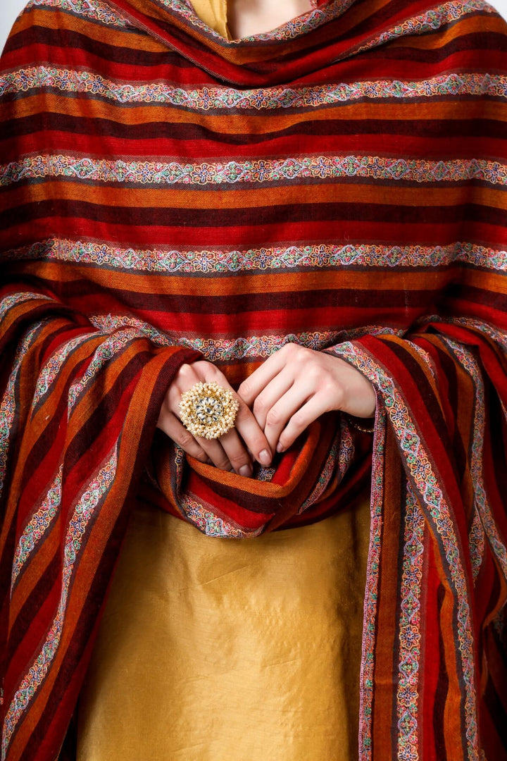 PASHMINA SHAWLS - Stripped maroon & brown sozni pashmina shawl
| pashmina shawls online | authentic Kashmiri pashmina shawl online | pure pashmina shawl online | original GI certified pashmina shawl online | luxury men's pashmina shawl online from Kashmir | where to buy online pure pashmina in India
| GI Tag Certified - Government-verified authentic Kashmiri Pashmina
| G20 Official Partner - Selected by India for G20 Summit gifting
| Handicraft Registered - Official recognition of traditional craftsmanship
| Certificate of Authenticity - Every purchase includes GI certification PASHMINA SHAWLS - Stripped maroon & brown sozni pashmina shawl
| pashmina shawls online | authentic Kashmiri pashmina shawl online | pure pashmina shawl online | original GI certified pashmina shawl online | luxury men's pashmina shawl online from Kashmir | where to buy online pure pashmina in India
| GI Tag Certified - Government-verified authentic Kashmiri Pashmina
| G20 Official Partner - Selected by India for G20 Summit gifting
| Handicraft Registered - Official recognition of traditional craftsmanship
| Certificate of Authenticity - Every purchase includes GI certification