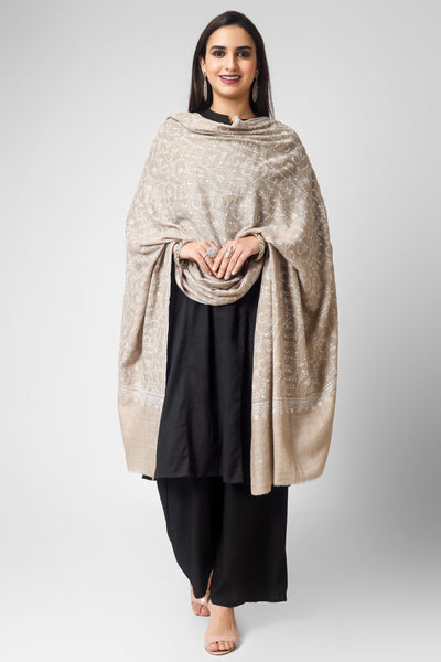 Light Natural Pashmina  Jaldaar Sozni Embroidered shawl