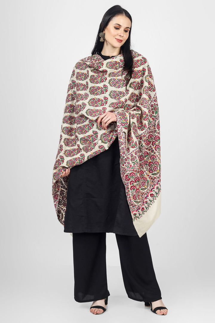 White Pashmina sozni Badami  Jama shawl White Pure Pashmina Shawl with Sozni Jama Hand-Embroidery Almond design will embrace your beauty in every way.
    
      | authentic Kashmiri pashmina shawl online | pure pashmina shawl online | original GI certified pashmina shawl online | luxury men's pashmina shawl online from Kashmir | where to buy online pure pashmina in India | pashmina shawls online
    
    | GI Tag Certified - Government-verified authentic Kashmiri Pashmina
  | G20 Official Partner - Selected by India for G20 Summit gifting
  | Handicraft Registered - Official recognition of traditional craftsmanship
  | Certificate of Authenticity - Every purchase includes GI certification