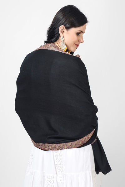 "PASHMINA -SHAWLS - in LONDON by - KEPRA PASHMINA SHAWLS"Black Pashmina Behrooz Border sozni shawl