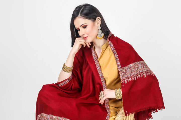This is a maroon pashmina border shawl embroidered by our expert artisan In our online pashmina shop,
| pashmina shawls online | authentic Kashmiri pashmina shawl online | pure pashmina shawl online | original GI certified pashmina shawl online | luxury men's pashmina shawl online from Kashmir | where to buy online pure pashmina in India
| GI Tag Certified - Government-verified authentic Kashmiri Pashmina
| G20 Official Partner - Selected by India for G20 Summit gifting
| Handicraft Registered - Official recognition of traditional craftsmanship
| Certificate of Authenticity - Every purchase includes GI certification This is a maroon pashmina border shawl embroidered by our expert artisan In our online pashmina shop,
| pashmina shawls online | authentic Kashmiri pashmina shawl online | pure pashmina shawl online | original GI certified pashmina shawl online | luxury men's pashmina shawl online from Kashmir | where to buy online pure pashmina in India
| GI Tag Certified - Government-verified authentic Kashmiri Pashmina
| G20 Official Partner - Selected by India for G20 Summit gifting
| Handicraft Registered - Official recognition of traditional craftsmanship
| Certificate of Authenticity - Every purchase includes GI certification