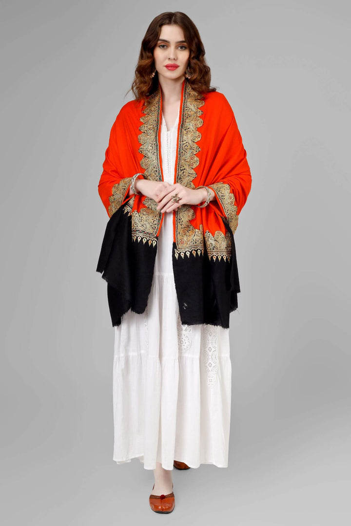 This exclusively crafted and passionately woven orange/black Pashmina Shawl has been adorned with shimmery golden Tilla equally on its four borders, lending you the luxury of age-old Tilla and the royalty of Pashmina and you will feel both stylish and traditional, adding a touch of sophistication to your attire.
| pashmina shawls online | authentic Kashmiri pashmina shawl online | pure pashmina shawl online | original GI certified pashmina shawl online | luxury men's pashmina shawl online from Kashmir | where to buy online pure pashmina in India
| GI Tag Certified - Government-verified authentic Kashmiri Pashmina
| G20 Official Partner - Selected by India for G20 Summit gifting
| Handicraft Registered - Official recognition of traditional craftsmanship
| Certificate of Authenticity - Every purchase includes GI certification This exclusively crafted and passionately woven orange/black Pashmina Shawl has been adorned with shimmery golden Tilla equally on its four borders, lending you the luxury of age-old Tilla and the royalty of Pashmina and you will feel both stylish and traditional, adding a touch of sophistication to your attire.
| pashmina shawls online | authentic Kashmiri pashmina shawl online | pure pashmina shawl online | original GI certified pashmina shawl online | luxury men's pashmina shawl online from Kashmir | where to buy online pure pashmina in India
| GI Tag Certified - Government-verified authentic Kashmiri Pashmina
| G20 Official Partner - Selected by India for G20 Summit gifting
| Handicraft Registered - Official recognition of traditional craftsmanship
| Certificate of Authenticity - Every purchase includes GI certification