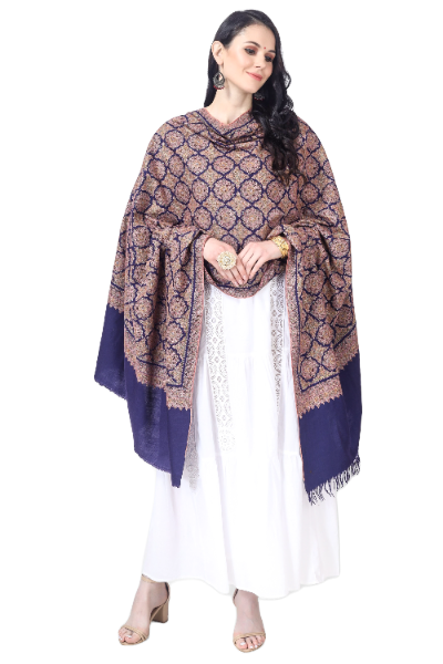 "Explore Authentic Kashmiri Hand-Embroidered Pashmina Shawls Online, Showcasing Exquisite Needlework Craftsmanship"