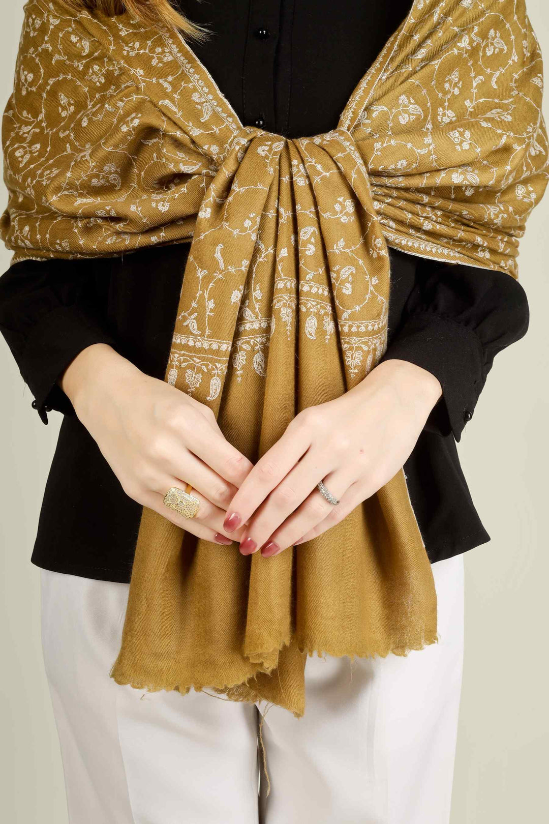 GI Pashmina Golden Hubaa Jaldaar Exclusive Certified Stole