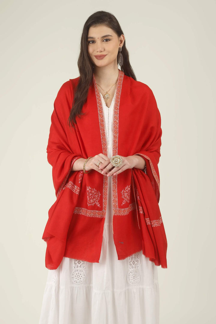 The saturated red tone is beautifully softened by the pink and cream embroidery, creating a look that is festive, graceful and timeless. It pairs effortlessly with white, ivory, cream, black, gold, beige and soft pastel outfits.
    
      | pashmina shawls online | authentic Kashmiri pashmina shawl online | pure pashmina shawl online | original GI certified pashmina shawl online | luxury men's pashmina shawl online from Kashmir | where to buy online pure pashmina in India
    
    | GI Tag Certified - Government-verified authentic Kashmiri Pashmina
    | G20 Official Partner - Selected by India for G20 Summit gifting
    | Handicraft Registered - Official recognition of traditional craftsmanship
    | Certificate of Authenticity - Every purchase includes GI certification