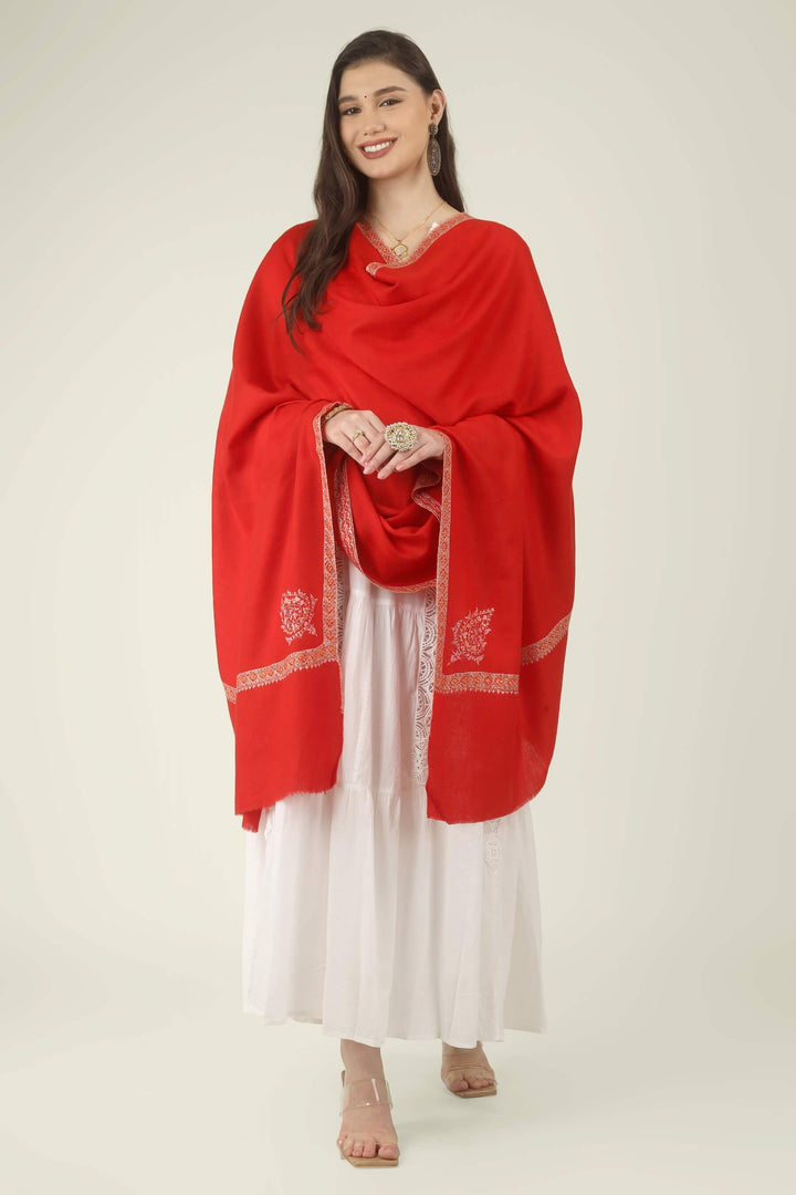 The saturated red tone is beautifully softened by the pink and cream embroidery, creating a look that is festive, graceful and timeless. It pairs effortlessly with white, ivory, cream, black, gold, beige and soft pastel outfits.
    
      | pashmina shawls online | authentic Kashmiri pashmina shawl online | pure pashmina shawl online | original GI certified pashmina shawl online | luxury men's pashmina shawl online from Kashmir | where to buy online pure pashmina in India
    
    | GI Tag Certified - Government-verified authentic Kashmiri Pashmina
    | G20 Official Partner - Selected by India for G20 Summit gifting
    | Handicraft Registered - Official recognition of traditional craftsmanship
    | Certificate of Authenticity - Every purchase includes GI certification