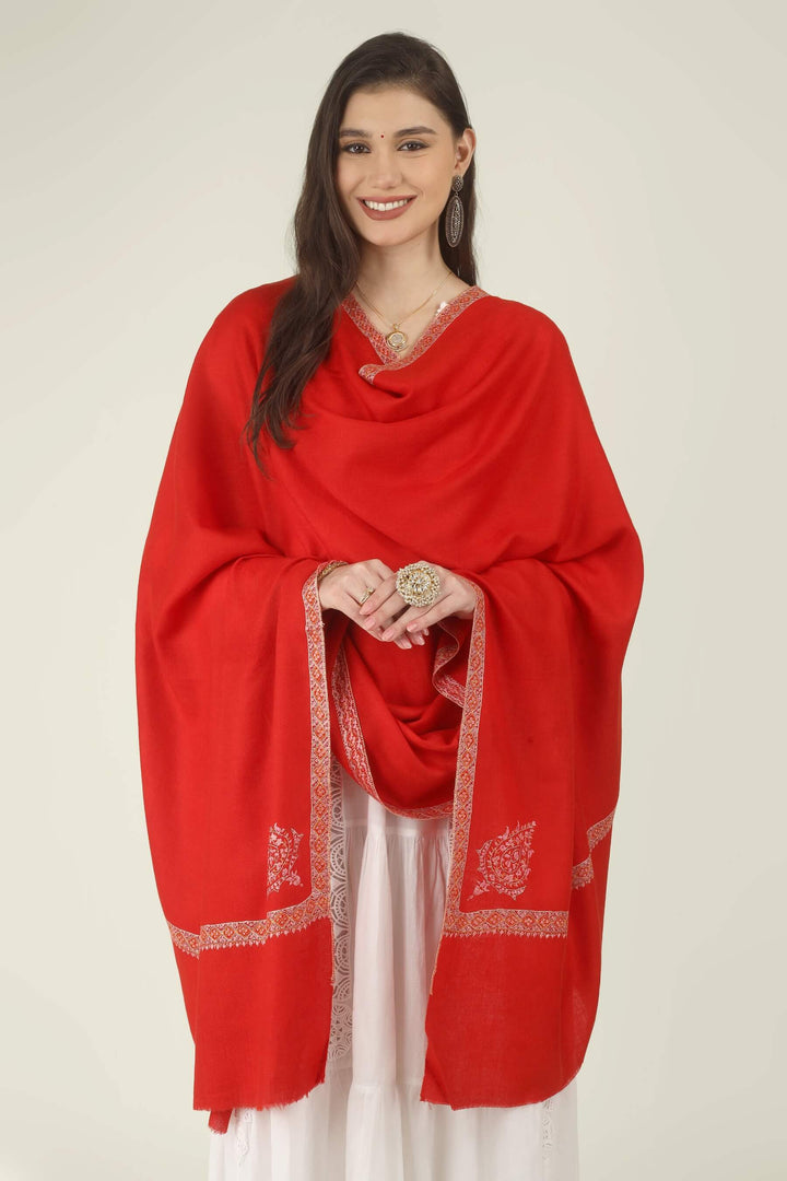 The saturated red tone is beautifully softened by the pink and cream embroidery, creating a look that is festive, graceful and timeless. It pairs effortlessly with white, ivory, cream, black, gold, beige and soft pastel outfits.
    
      | pashmina shawls online | authentic Kashmiri pashmina shawl online | pure pashmina shawl online | original GI certified pashmina shawl online | luxury men's pashmina shawl online from Kashmir | where to buy online pure pashmina in India
    
    | GI Tag Certified - Government-verified authentic Kashmiri Pashmina
    | G20 Official Partner - Selected by India for G20 Summit gifting
    | Handicraft Registered - Official recognition of traditional craftsmanship
    | Certificate of Authenticity - Every purchase includes GI certification