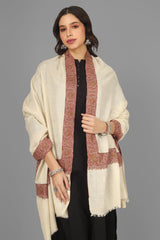 Off-White Badambagh Pashmina Border Sozni Shawl