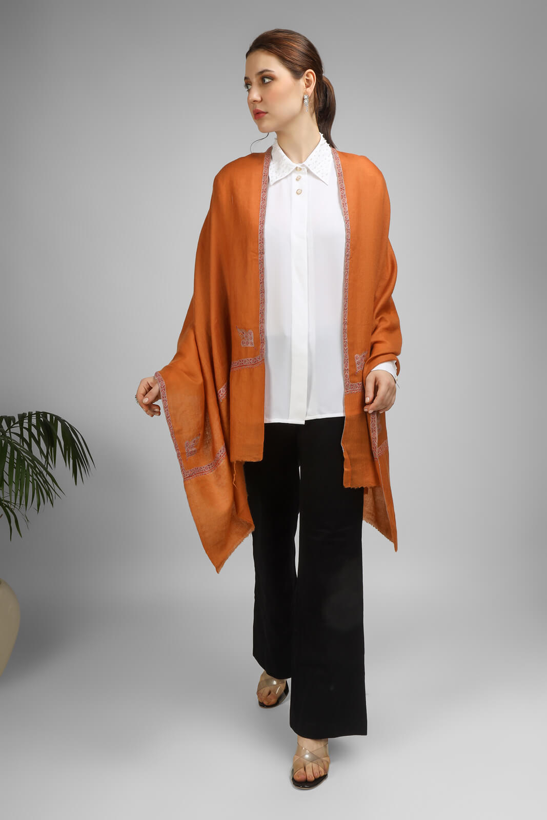 PASHMINA EMBROIDERY STOLE Discover elegance with an Orange Rust Pashmina stole - india -Germany United Kingdom France Canada