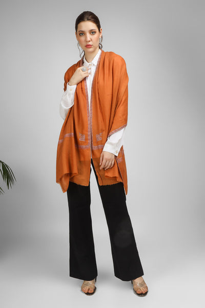 PASHMINA EMBROIDERY STOLE Discover elegance with an Orange Rust Pashmina stole - india -Germany United Kingdom France Canada
