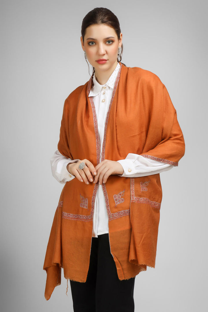 PASHMINA EMBROIDERY STOLE Discover elegance with an Orange Rust Pashmina stole - india -Germany United Kingdom France Canada