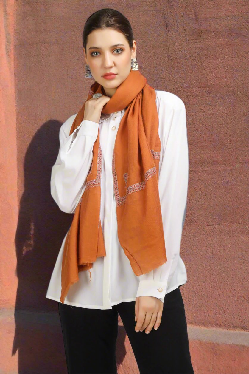 PASHMINA EMBROIDERY STOLE Discover elegance with an Orange Rust Pashmina stole - india -Germany United Kingdom France Canada